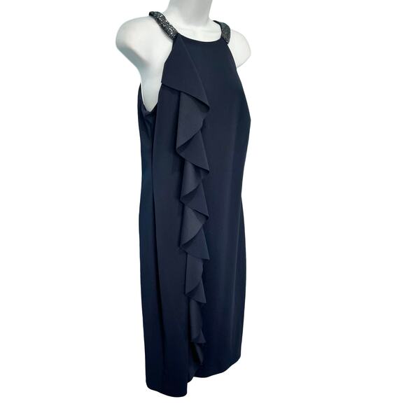 Lauren Ralph Lauren Navy Blue Beaded Halter Ruffle Sheath Dress size 10 NEW Tags - Picture 13 of 13